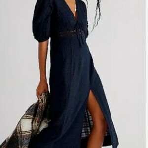 Free People Slow Pace Black Midi Dress